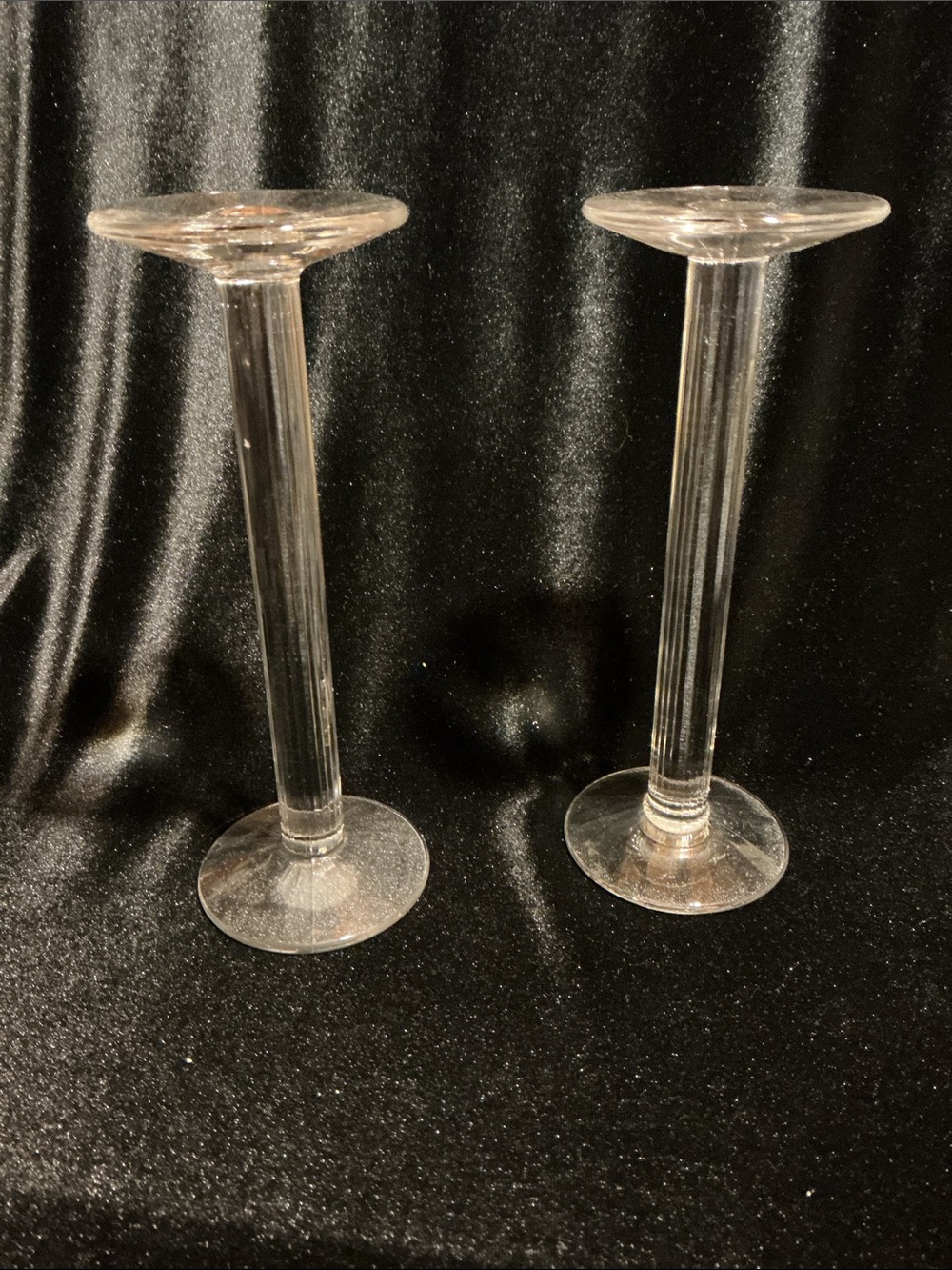 Pair of Clear Glass Stemmed Pillar Candle Holders